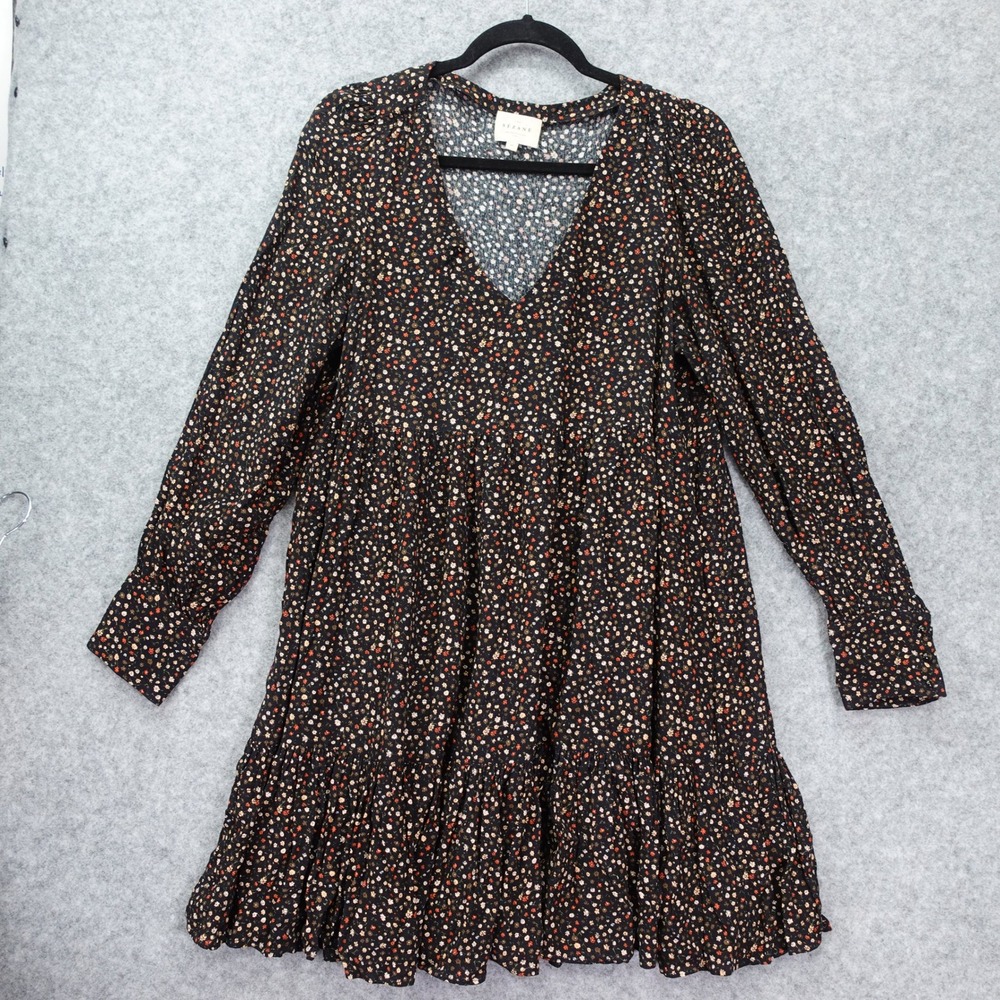 Sezane Black Ditsy Floral Peasant Shift Dress M 40 Fall Cottagecore Whimsigoth